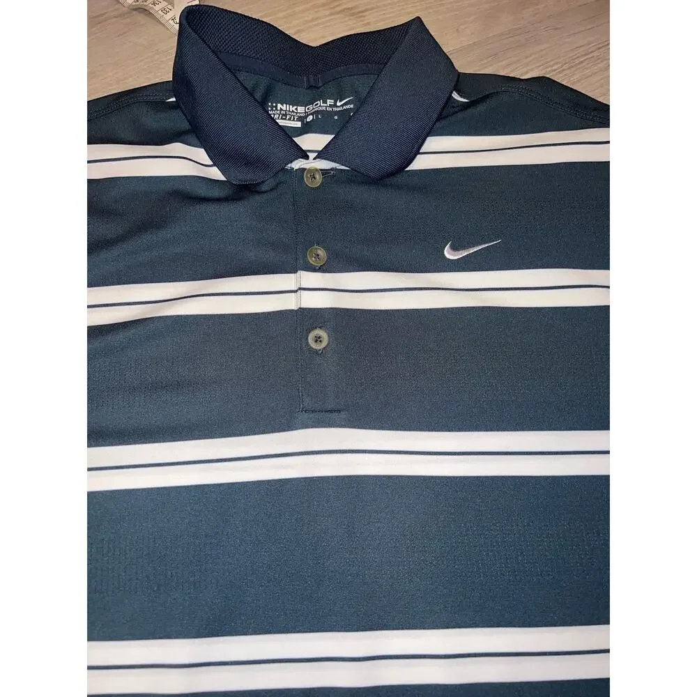 Nike dri fit blue and white striped golf polo Mens size large